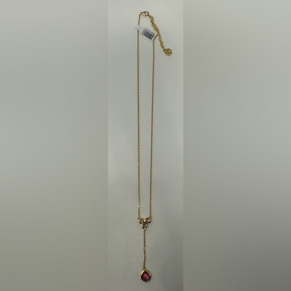Talia Necklace Gold With Pink & Clear Stones Chain 18" Plus Pendant NEW MSRP $49